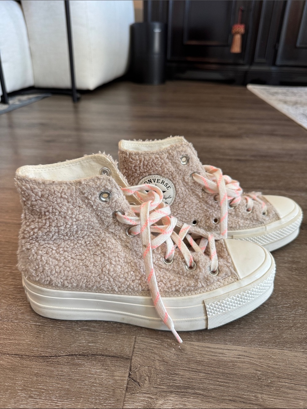 Converse Pink Sherpa Platform High Top Sneakers - Picture 6 of 10